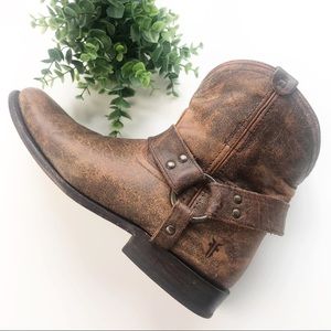 Frye Wyatt Harness Buckle Distressed Ankle Boot